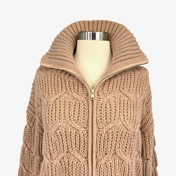 Heartloom Rylen Cardigan Sweater Size L Doe Beige Full Zip Collared Chunky - Picture 2 of 9